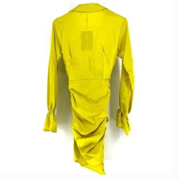 PrettyLittleThing Women's Light Lime Satin Plunge Drape Skirt Shirt Dress - 0 - Picture 5 of 6